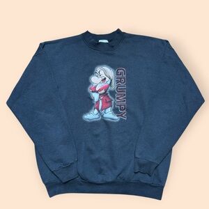 Vintage Disney Grumpy Crewneck Sweatshirt Y2K 2000s Faded Black Large 7 Dwarves
